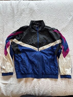 Vintage 90s JC Penney Olympic Windbreaker Jacket Black Blue Graphic Size L